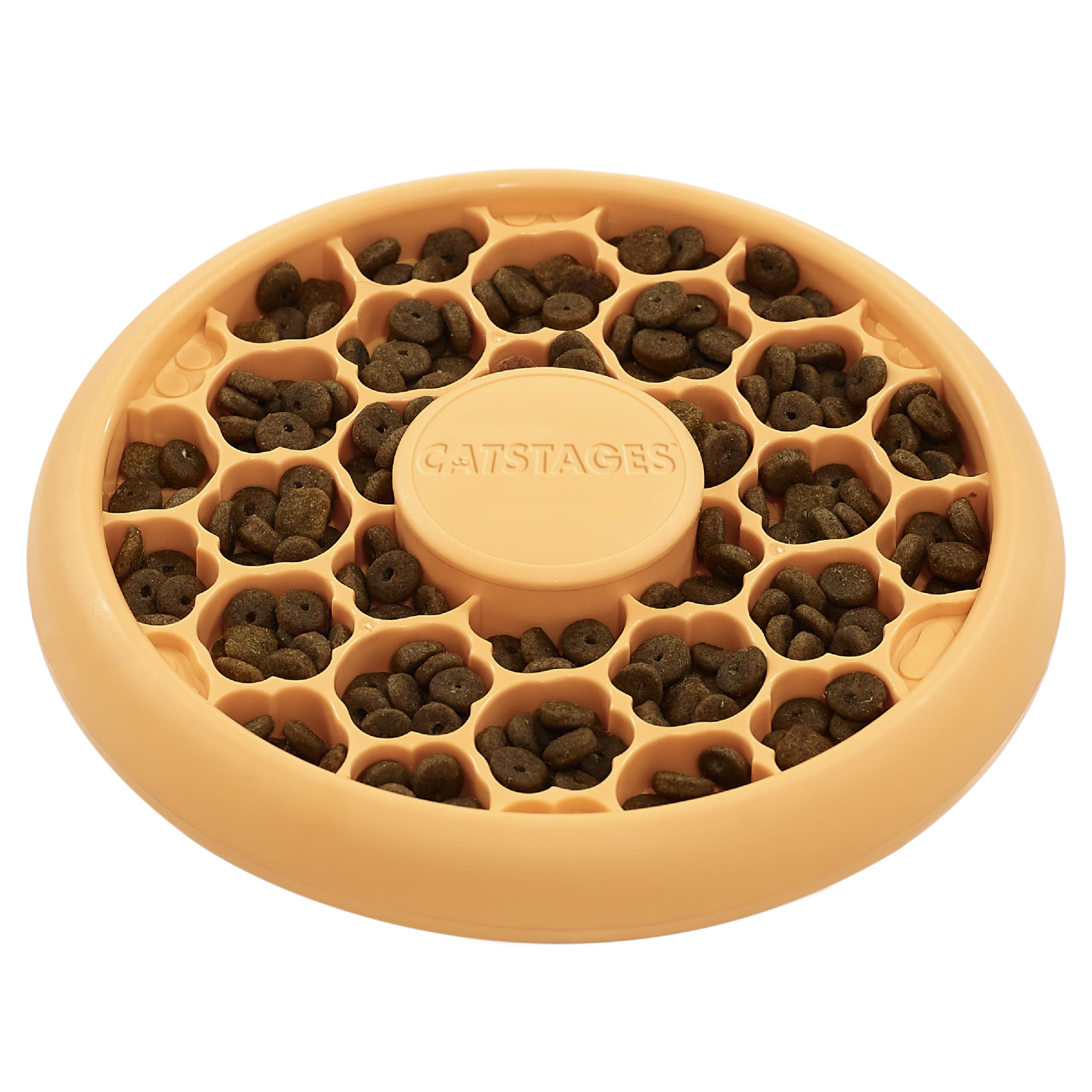Cat Slow Feeder Bowl for Indoor Cats, Stimulating Treat Puzzle Toy, Dry or Wet Food, 1/2 Cup Capacity, One Size, Orange