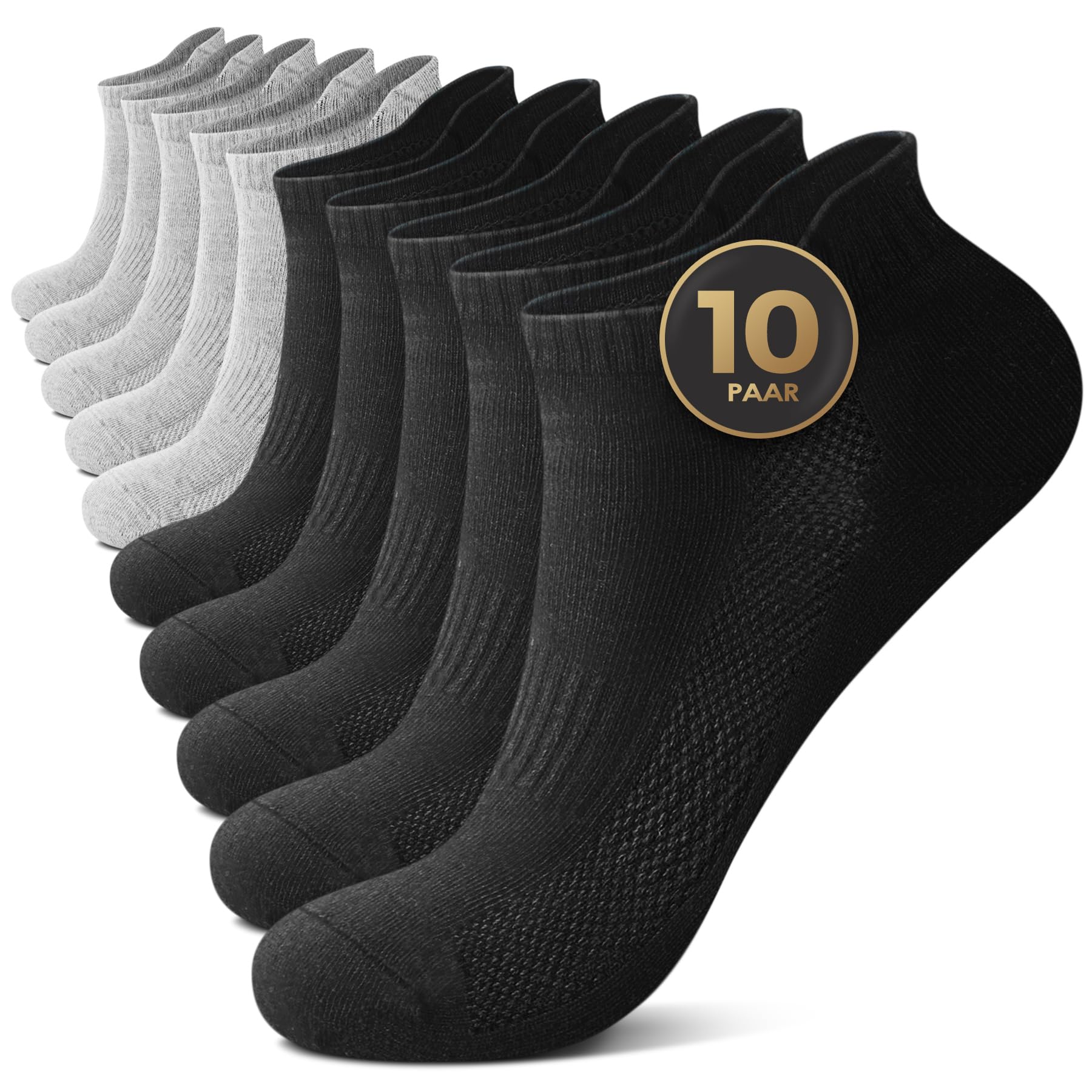 FALARY 10 Paar Sneaker Socken Herren & Damen,Sneakersocken Kurze Socken,Baumwolle Atmungsaktive Sport Socks Laufsocken Outdoor Running Socken Gr.35-50