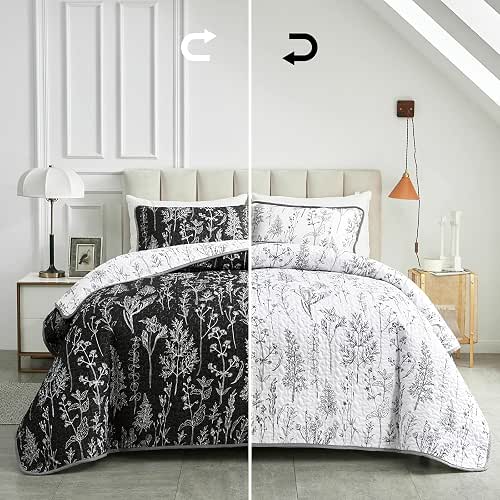 Joyreap 3 Pieces Quilt Set King, Black n White Rversible