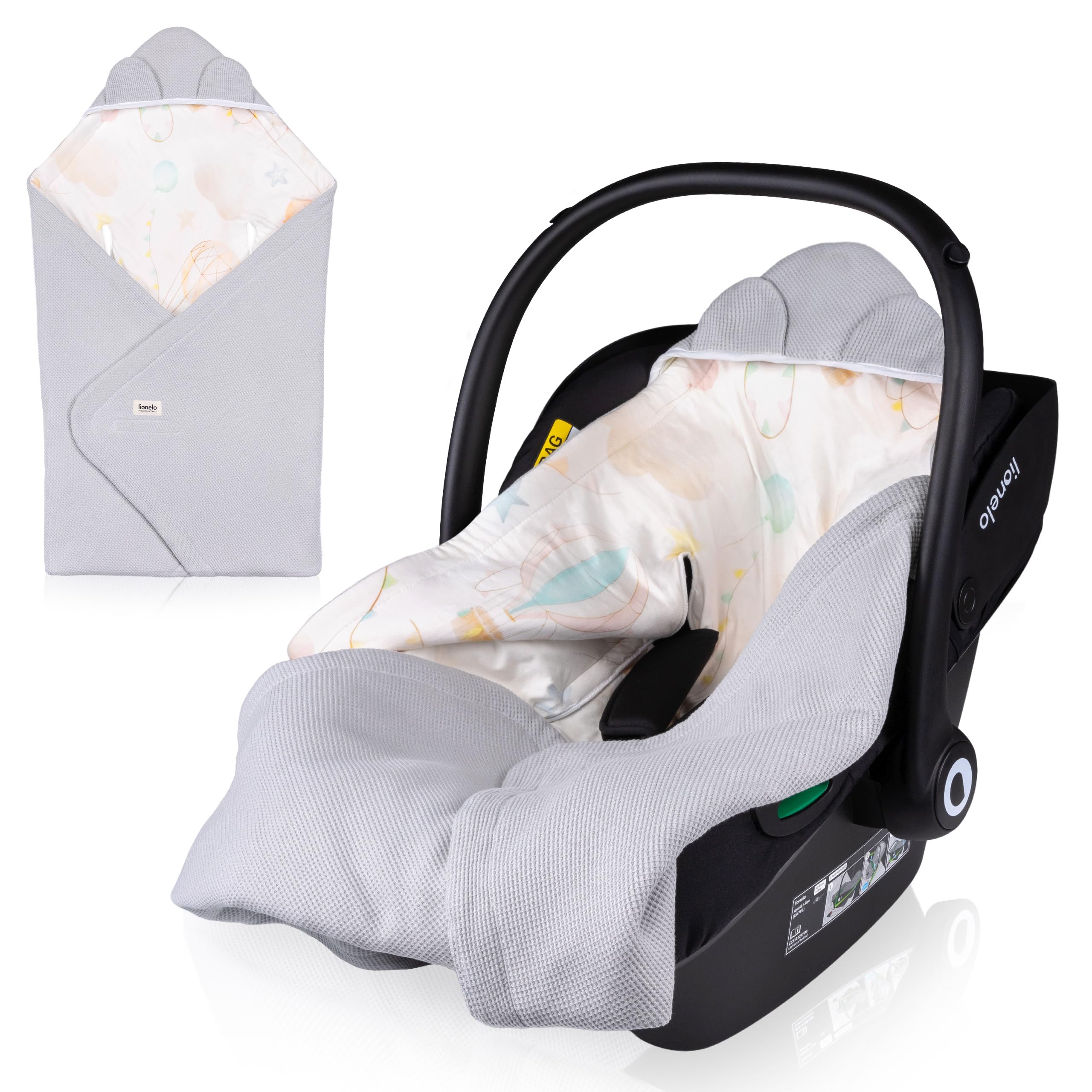 lionelo Travel Swaddle Blanket Manta para Asiento de Bebé Cálida, Portabebés y Cochecito para Todo el Año 90x90 cm Cierre de Velcro, 100% Algodón