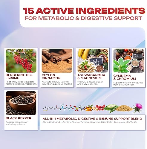 Miniatura 4 de Berberina 1000mg liposomal  180 cápsulas  Canela y Gymnema  Máxima absorción para apoyo metabólico, digestivo y cardíaco  Fabricado en Estados Unidos