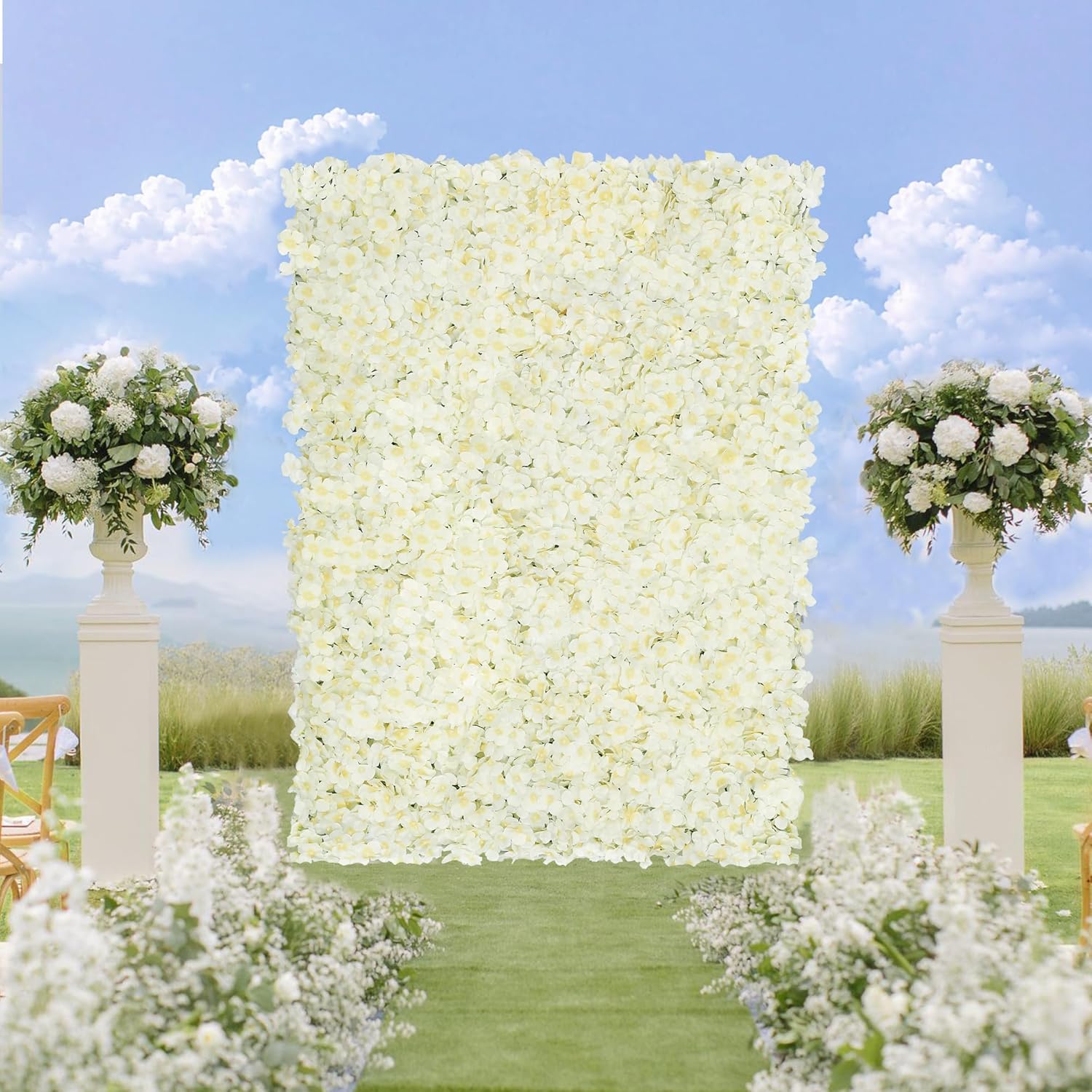 12pcs Flower Wall Panel Backdrop 3.5x4.6ft 3D Artificial Flower Wall Hydrangea Flower Backdrop Floral Background for Wedding Party Birthday Home Photo Decor 3.5ftx4.6ft Ivory