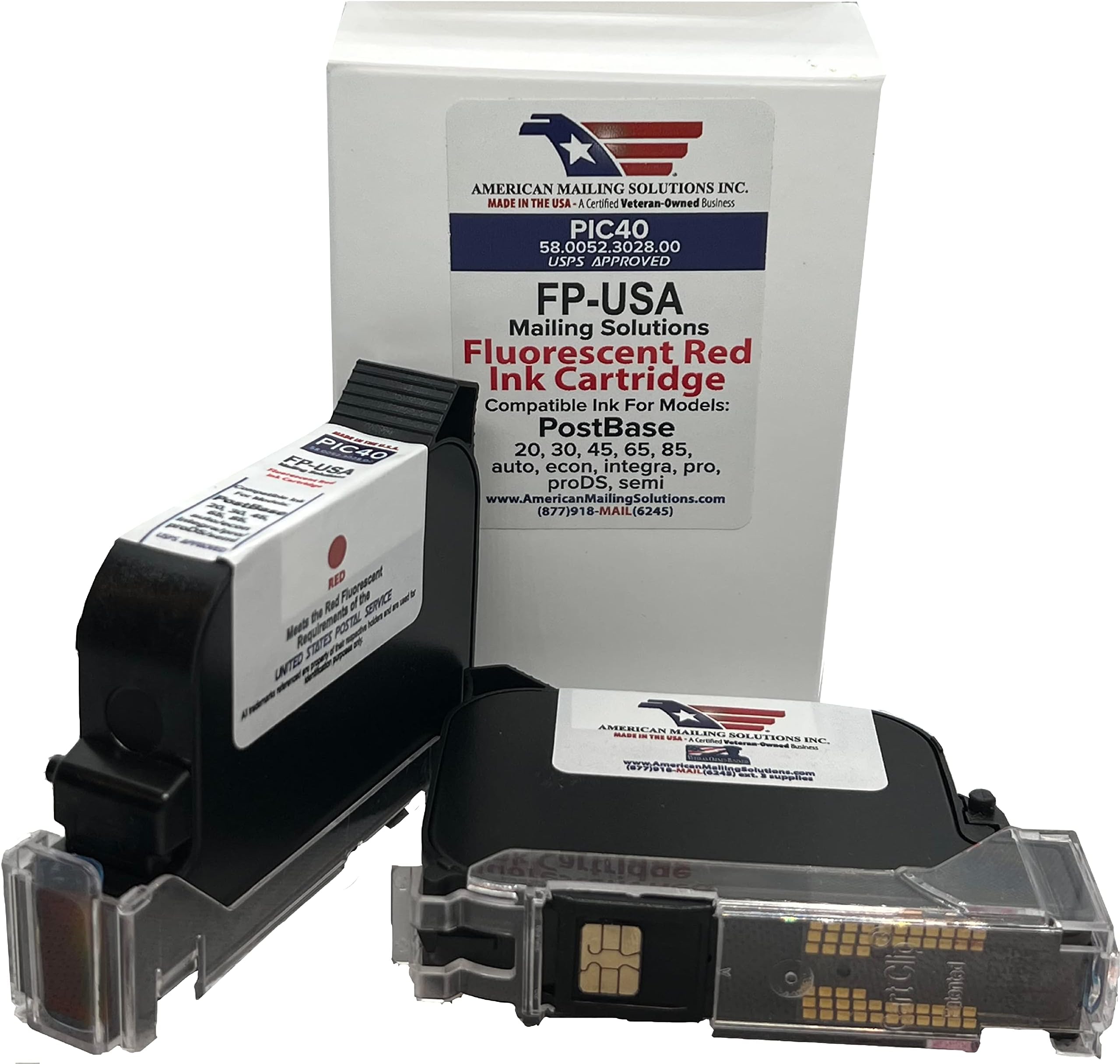 FP PostBase Compatible High Capacity Fluorescent Red Ink Cartridge Set, Approximately 22,000 Imprints for ALL FP PIC20, 30, 45, 65 & 85 Postal Machines