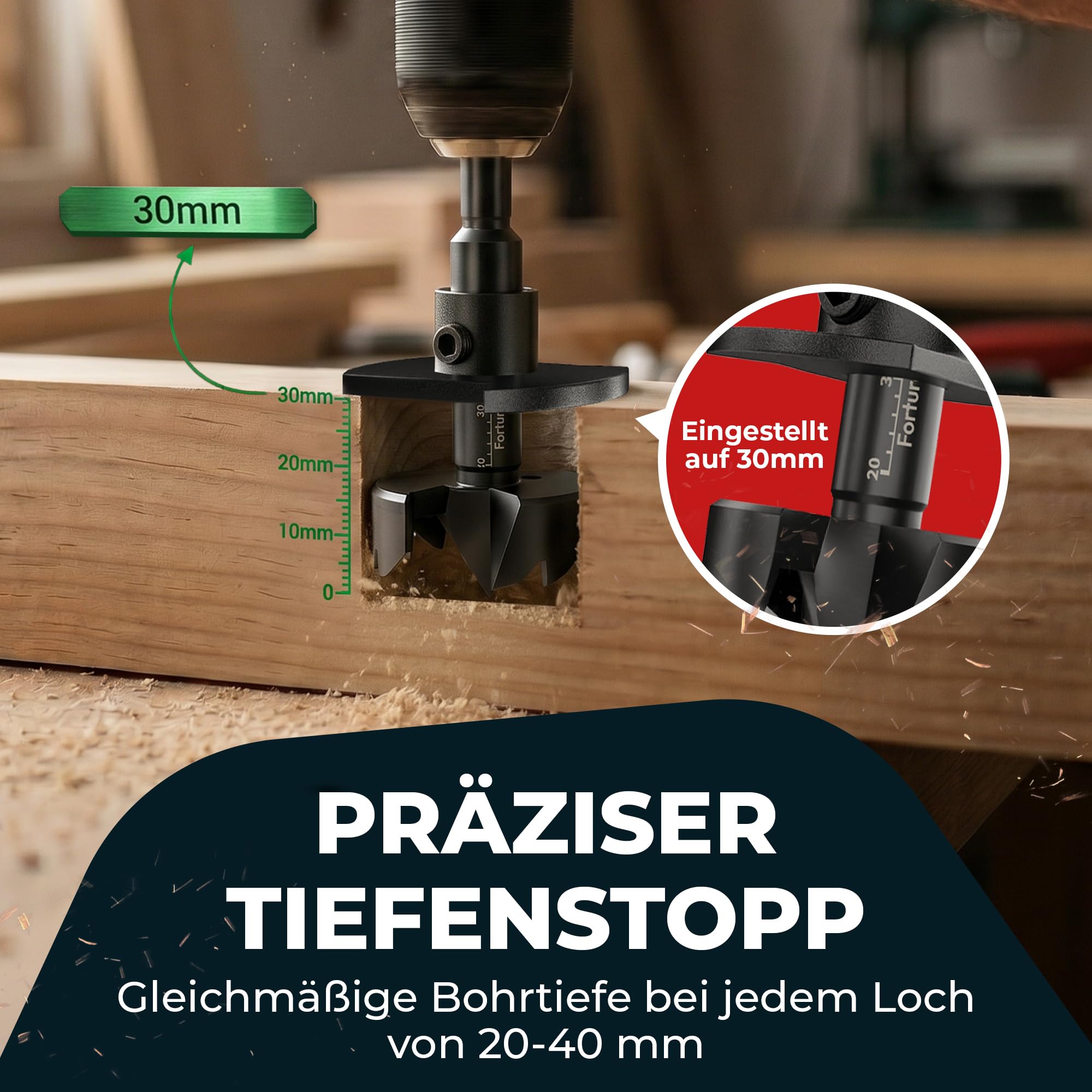 Fortura® Forstnerbohrer set Ø8-50mm + Tiefenstopp/Holzbohrer/Forstnerbohrer/Holzbohrer set/Lochbohrer/Bohrer Holz/Fräsbohrer Holz/Forsterbohrerset/Topfbohrer