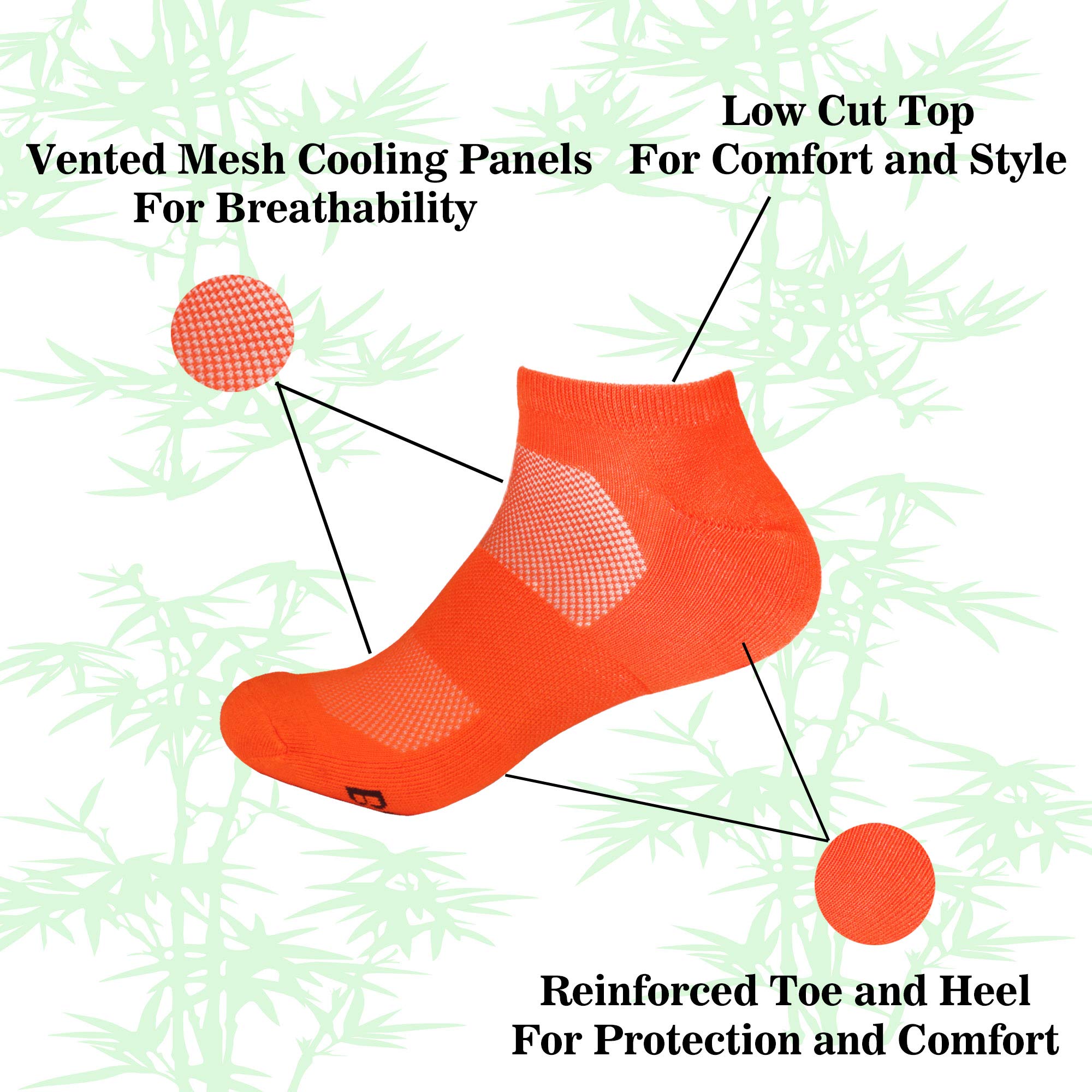 Women's Rayon from Bamboo Wicking Athletic Ankle Socks - Orange - 4 Pairs - Size 4-9