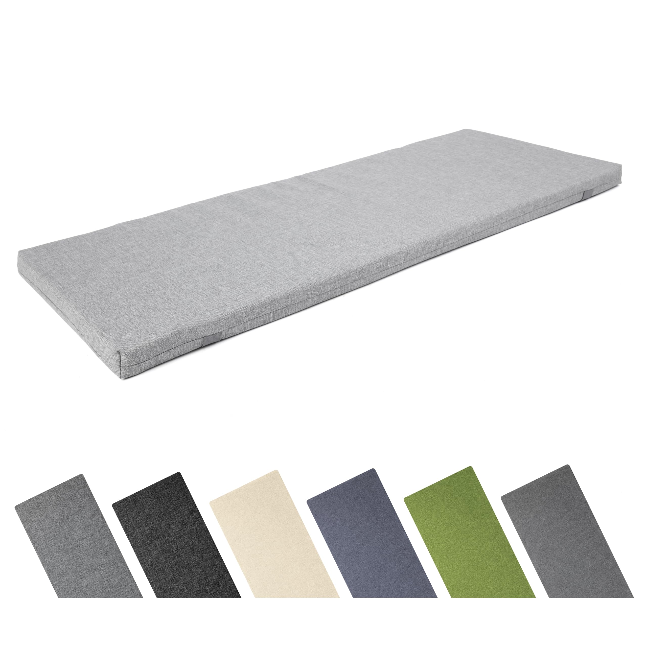 Garronda Cojín Impermeable para Banco 100x40 cm Aprox 4 cm Grosor Asiento Exterior para Banco de jardín y Columpio Acolchado Resistente UV con Cintas Gris Claro GD-0220