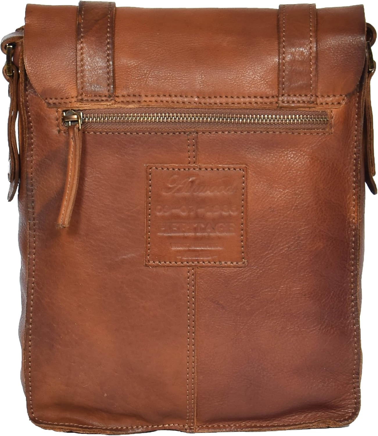 Mens Small Leather Cross Body Organiser Messenger Bag Flap Closure HOL995 Brown