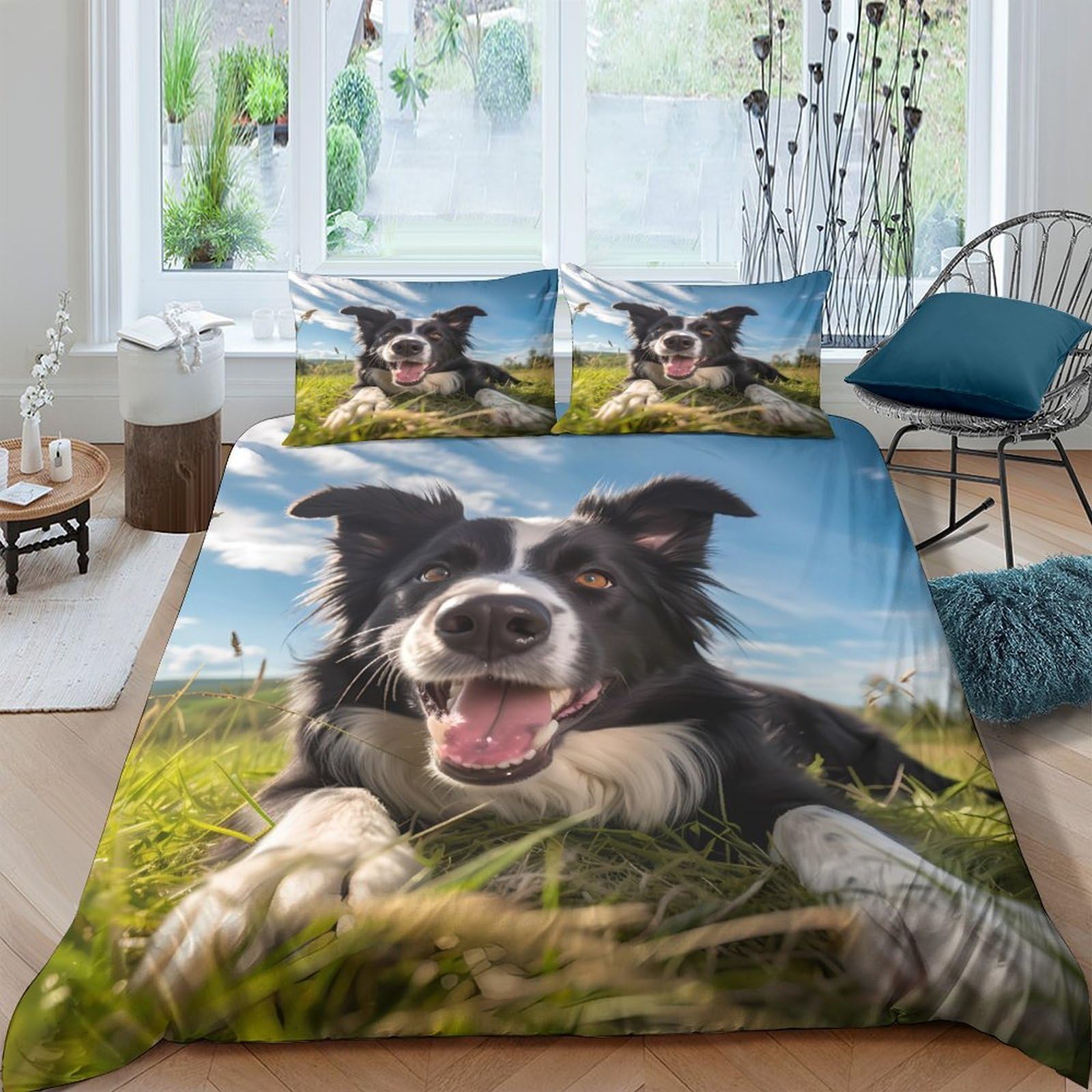 Ctjqhvkz Style-8 3D Printed Border Collie Fitted Sheet Microfiber Soft Breathable Dog Pattern Bed Cover For Bedroom Dorm Decor Single（135X200cm）