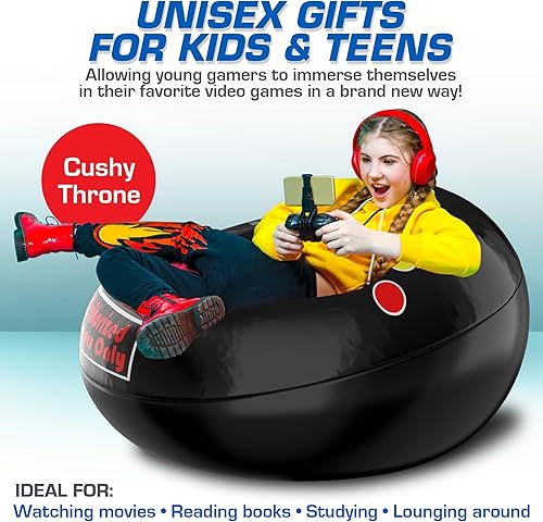Miniatura 6 de Silla inflable para juegos para niños, estilo puf portátil para niños, silla de juegos de 8 a 12, PVC cómodo y duradero, fácil de limpiar, multiusos