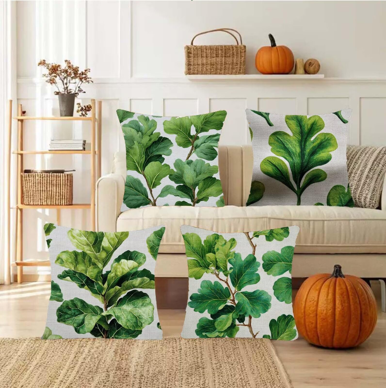 Set di 4 Foglie Verde Cuscini Per Divano, Cuscini Divano 80x80, Esterno Impermeabili Velluto cuscino, Decorativi in esterni Moderni Arredo Copricuscini Soggiorno da Letto letti sedie giardini s-549