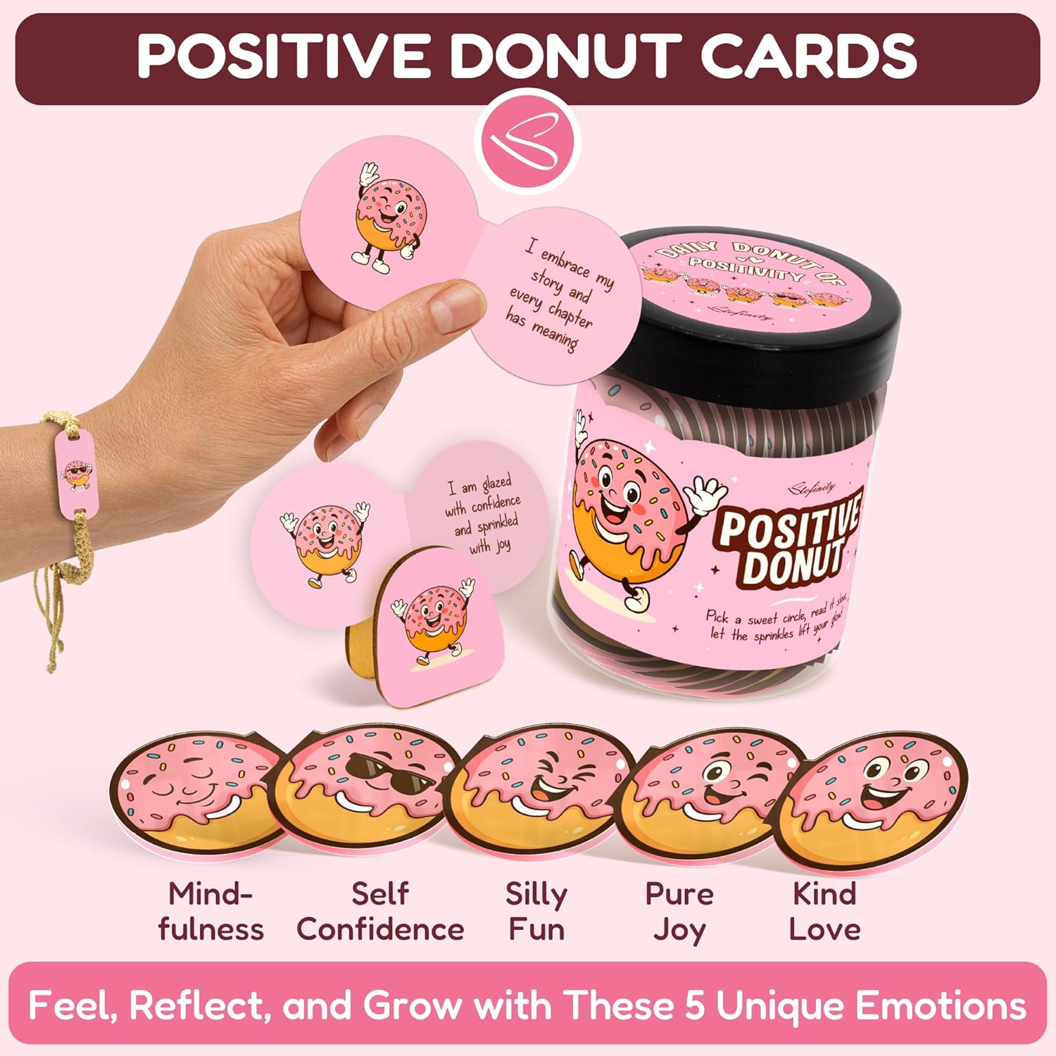 Emotional Support Donut Jar - Funny Affirmation Cards For Teen Girl Gifts Trendy Stuff, Cute Teachers Back To School Gifts, Motivational Cards Mini Christmas Gift For Coworker, Friend - Image 3