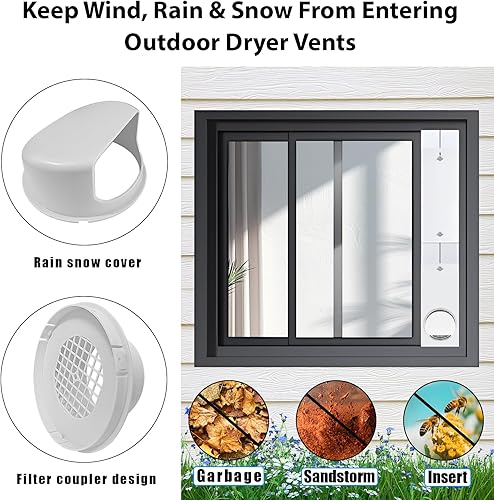 Miniatura 3 de Kit de ventilación para ventana de secadora Estoder para conductos de 4 pulgadas, kit de ventilación para ventana de secadora 17-61" ajustable con