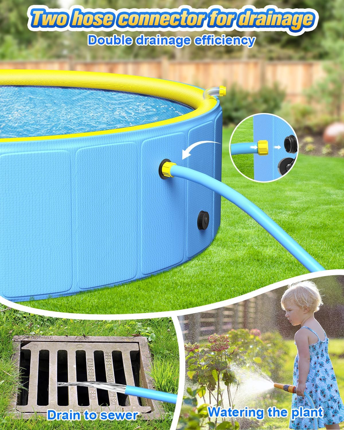 Perfect Combination of Dog Pool and Splash Pad W79 X H12, Sturdyer Foldable Kiddie/Baby Hard Plastic Pools, Summer Swimming Bath Tubs for Kids/Dogs/Pet