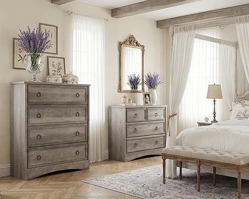 Miniatura 6 de LGHM Cómodas para dormitorio con 4 cajones, cómoda moderna de 4 cajones con bordes texturizados, cómoda, organizadores de armario y ropa de