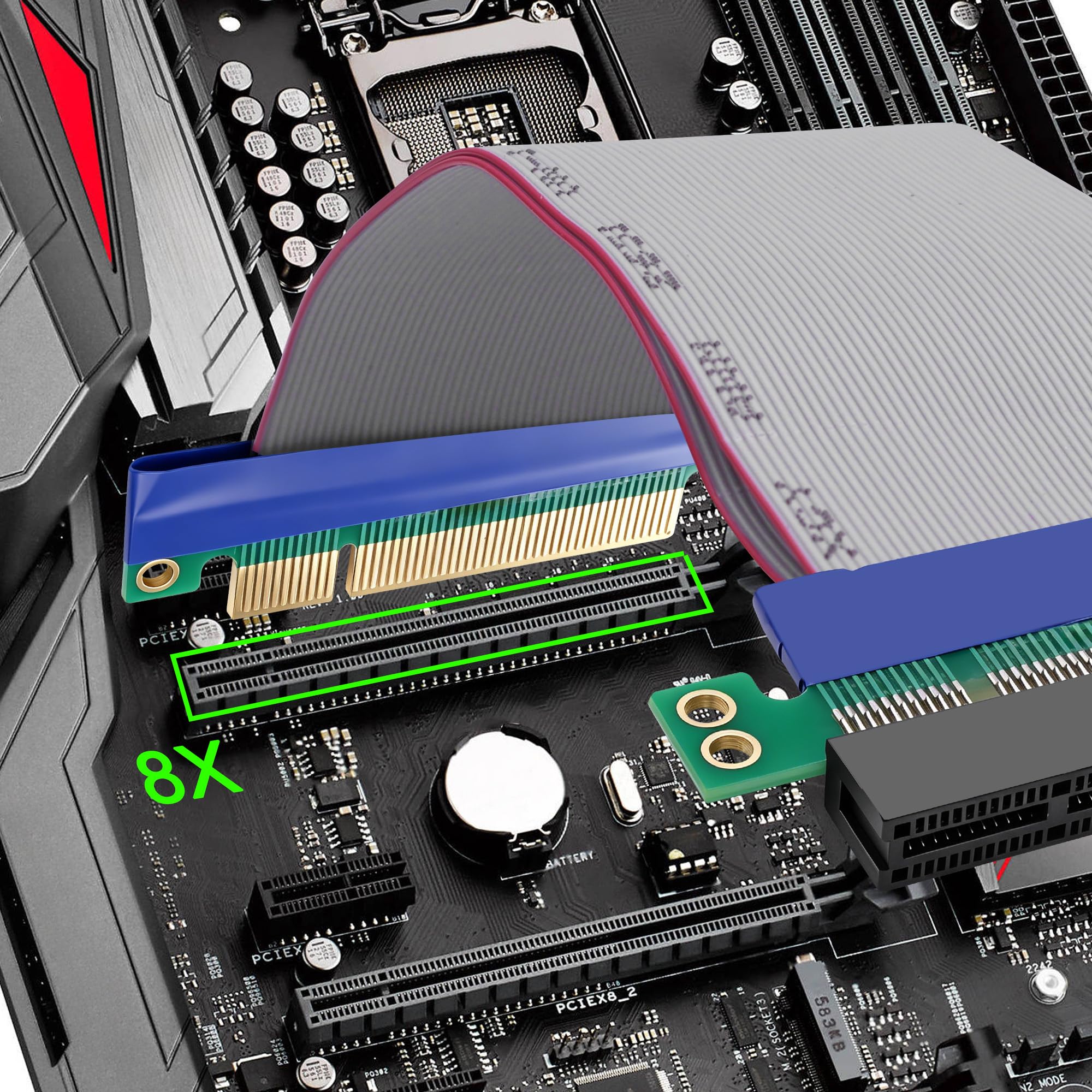 XMSJSIY PCI-E Express 8X Riser Kabel Extender Adapter PCIe 8X wtyczka do gniazda przedłużacz GPU montaż pionowy karta graficzna adapter karty graficznej adapter do SSD RAID - 19 cm / 7,48 cala