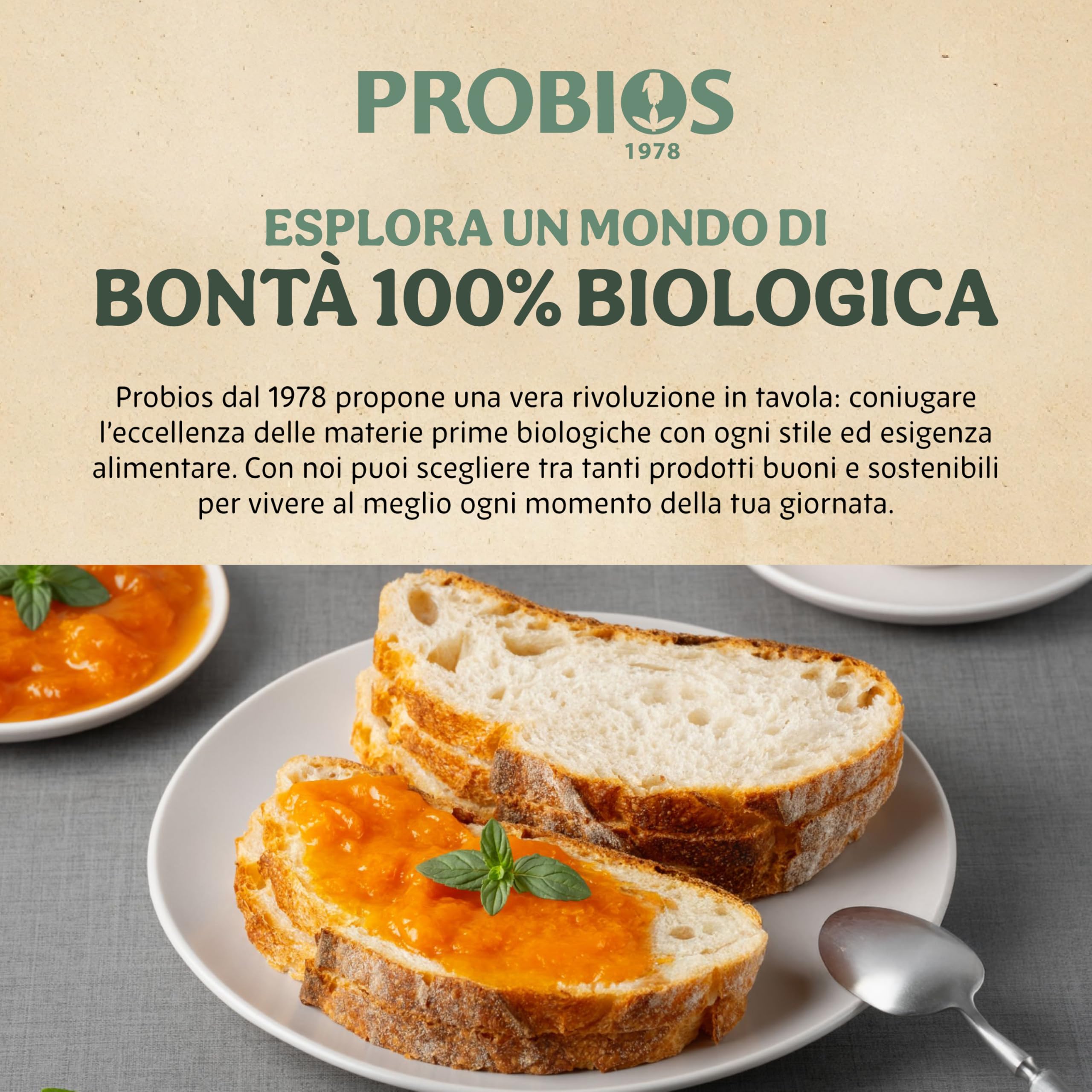 Probios Composta di Pesca Italiana Bio - Senza Glutine e Composta di Frutta Senza Zucchero - Dolcezza e Sapore Naturali - Confezione da 6 x 215 g