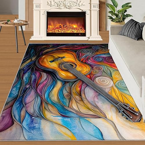 Miniatura 31 de Alfombra de instrumentos musicales – Alfombras de 4 x 5 pies para sala de estar, alfombra de área musical, alfombra de área musical, alfombra