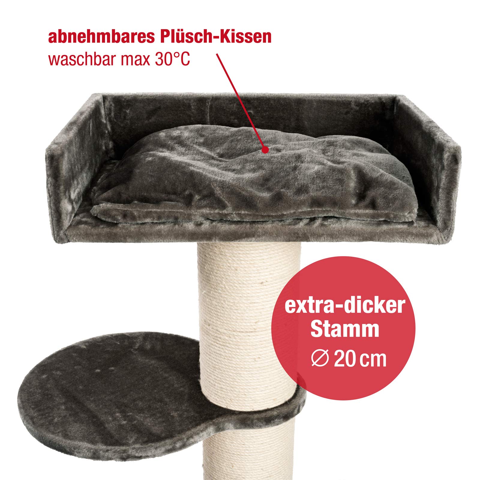JAMAXX Premium 155cm XXL Kratzbaum für große schwere Katzen 20cm extra-starker Stamm, 4cm Starke Bodenplatte, extra-Dickes Kuschel-Plüsch, Kletterbaum Katzenbaum Grau-Braun