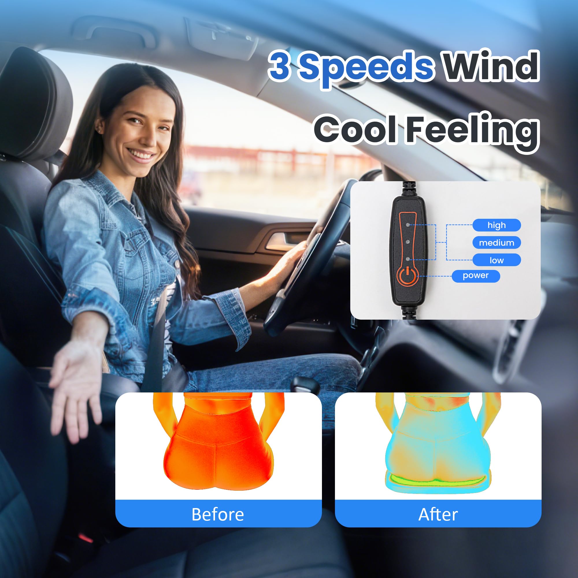 DS Cooling Seat Cushion with Fans,Cooling Seat Covers for Car,Quick Cooling & 3 Speed Adjustable,Cooling Car Seat Cushion for Car Truck SUV Home Office,Gifts,Friendly for Cats & Dogs(Black)