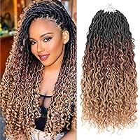 Vista 25 de Locs de diosa de imitación de pelo de ganchillo boho, locs de río boho, hippie ondulado de ganchillo con cabello rizado en el medio y puntas
