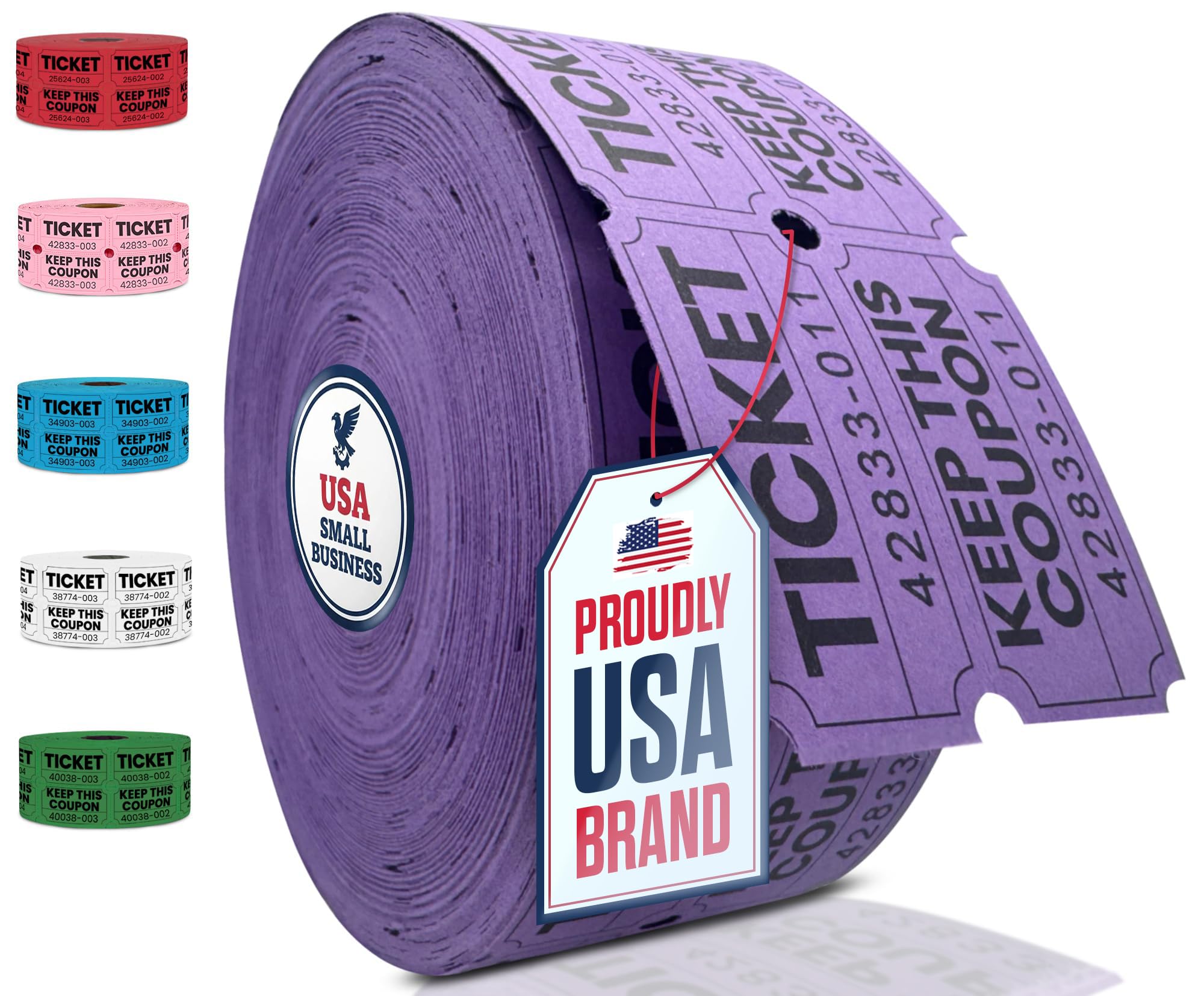 2000 Pcs (1000 Pairs) Raffle Tickets Double Roll, 50/50 Purple Raffle Tickets for Events, Entry, Carnivals, Fundraisers, Classroom Rewards, and Prizes - Premium Quality by PM Company