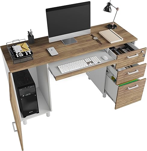 Miniatura 8 de Crafts and Comfort - Escritorio de oficina para computadora Venecia de diseño moderno con 3 cajones de bloqueo y armario de almacenamiento, Cass