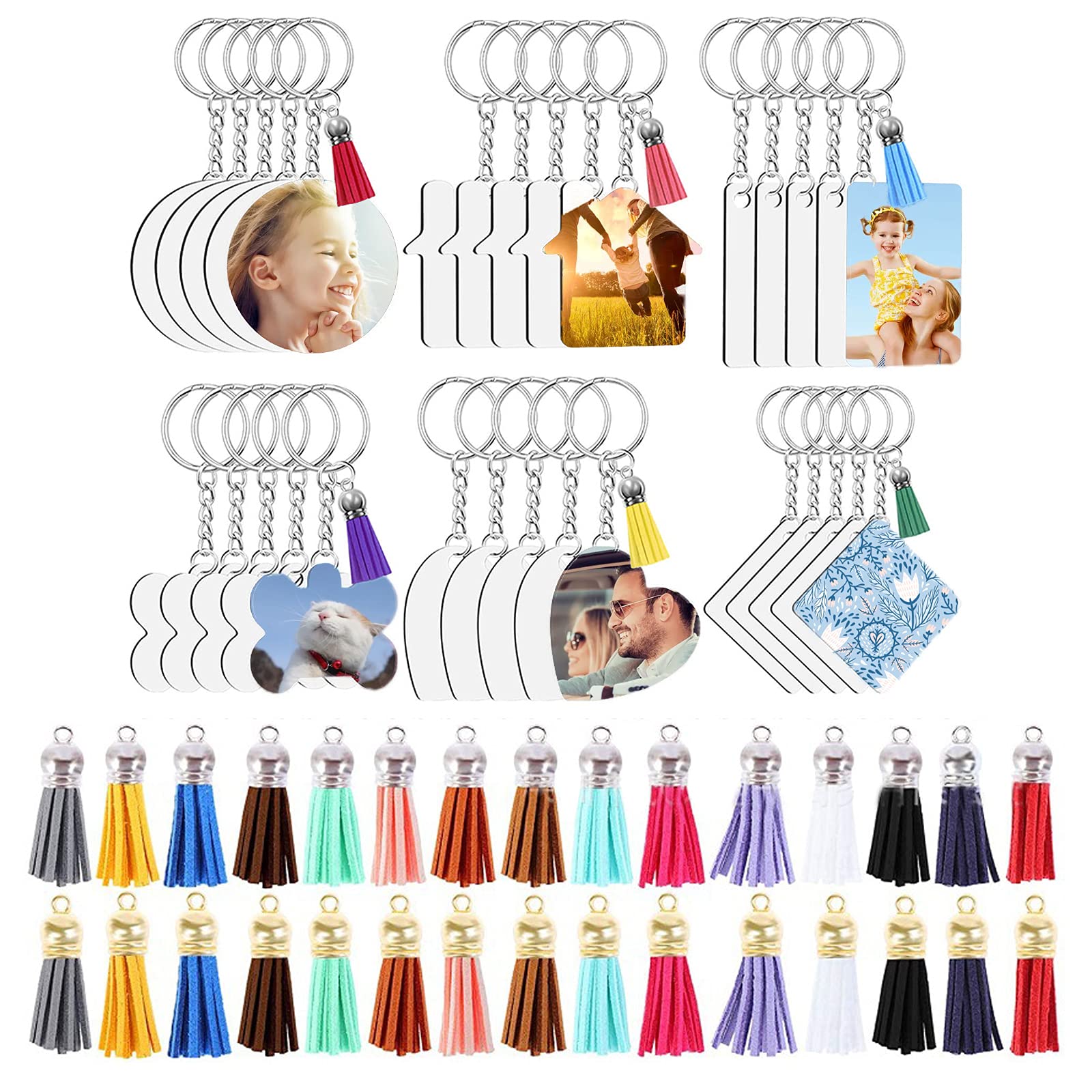 Audab Kit Portachiavi In Acrilico Per Fai Da Te - 120 Pezzi: 30 Dischi Trasparenti, Nappe Colorate, Anelli E Anellini Salto Oro