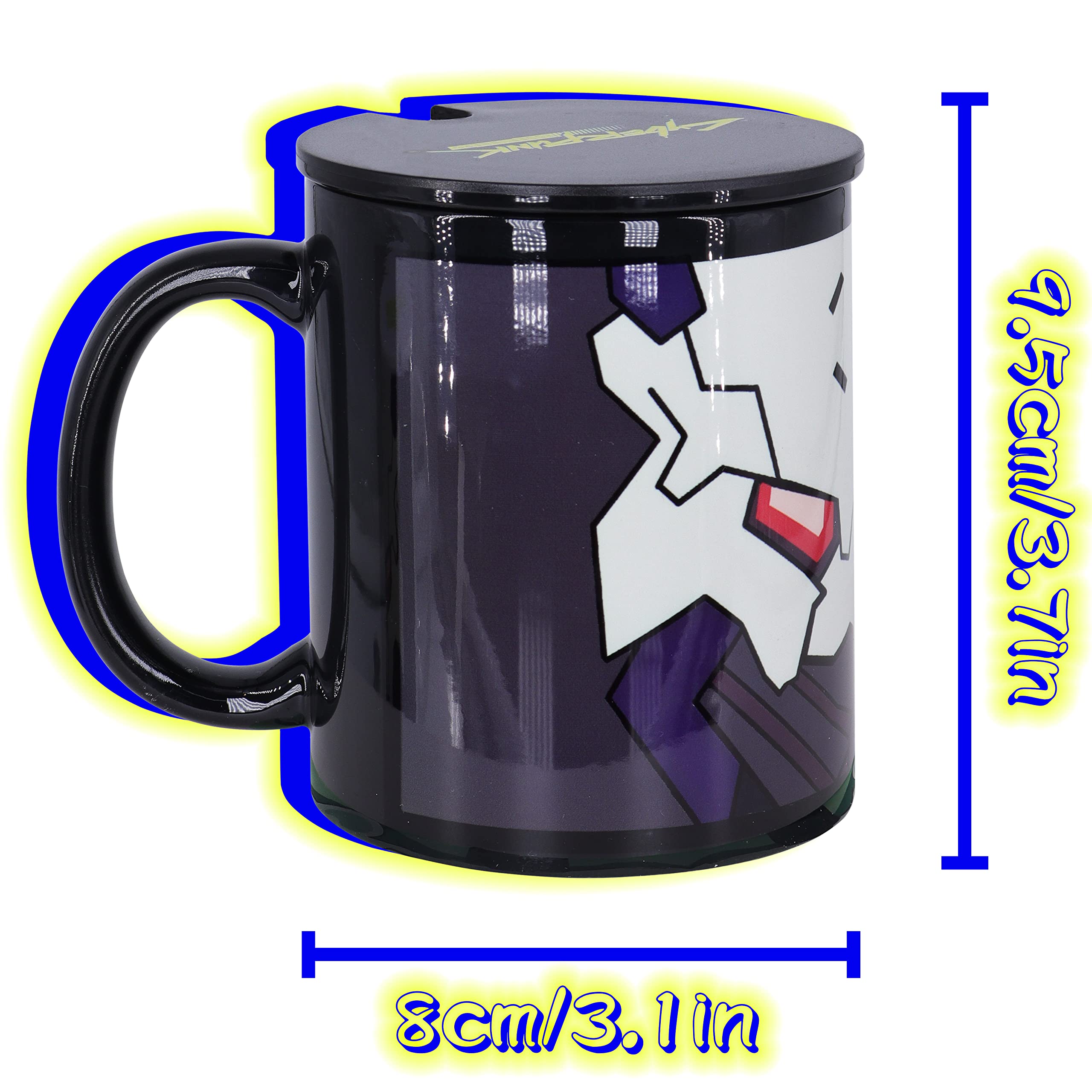 Roffatide Anime Cyberpunk Edgerunners Tazze: Adam Smasher Mug & Rebecca Coasters Black Coffee Cup Set (Black Cup Ceramic Coasters Lid Spoon) Regalo per Natale Compleanno