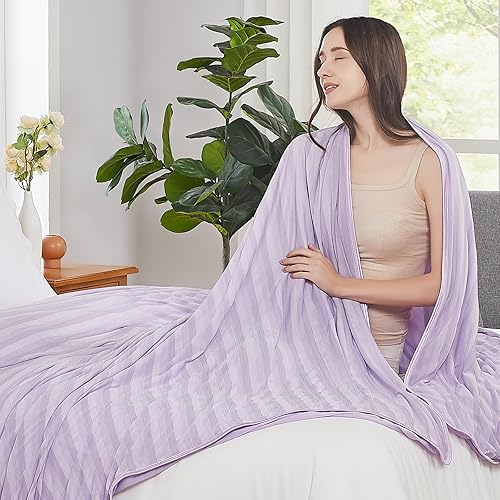 GOHERO Cooling Blanket Queen Size, 90"x90" Cooling Throw Bed Blankets for Hot Sleepers and Night Sweats, Arc-Chill Q-max>0.4 Light Weighted, Cold Breathable Summer Cool Blankets for Hot Weather - 06-purple - Queen 90''x90''