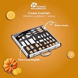 Pradel Excellence - PCOT001011 - Mallette Couteaux 11 Pièces - 5 Couteaux de Cuisine Style Japonais + 6 Couteaux Steak - Lames Inox - Manches Bambou - Rangement Inclus, Bois - 4