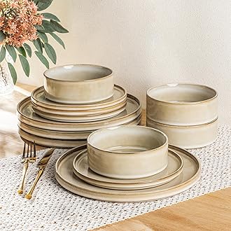 Ceramic Dinnerware Sets, Handmade Reactive Glaze Stoneware Plates and Bowls Sets,Highly Chip and Crack Resistant | Dishwasher & Microwave Safe Dishes Set, Service for 4 (12pc)
