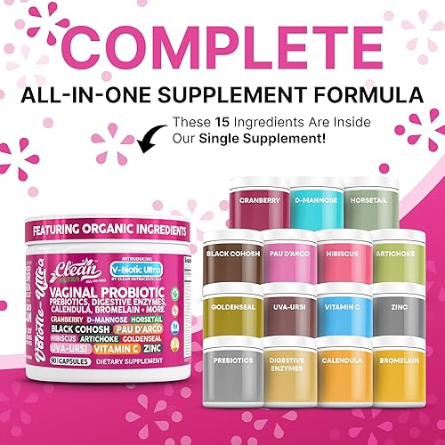 Miniatura 2 de Clean Nutra Organic - Probiótico vaginal todo en uno para mujer con prebióticos con arándano, D-manosa, vitamina C y zinc, 90 cápsulas (1)
