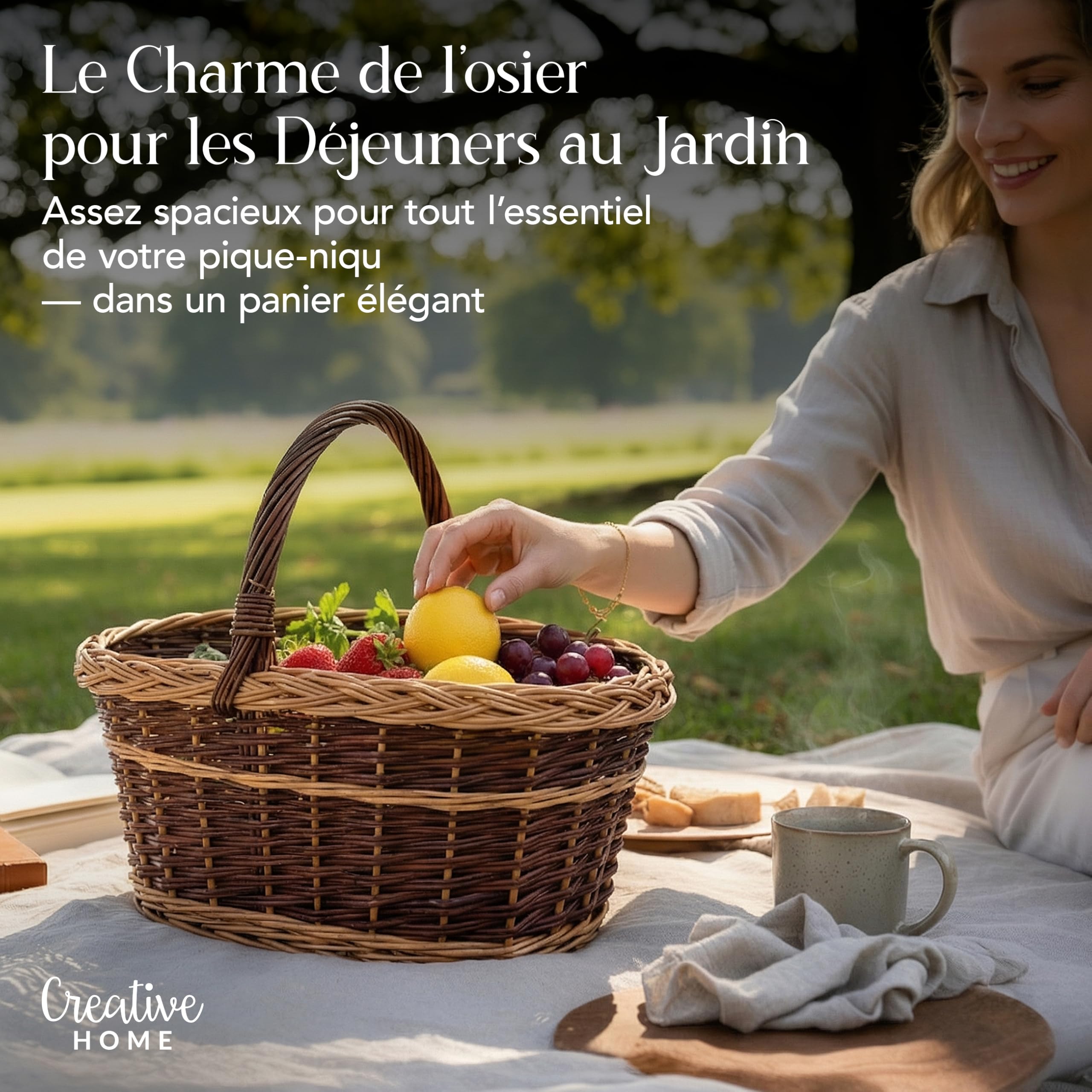 Creative Home Grand Panier en Osier Bicolore avec Anse