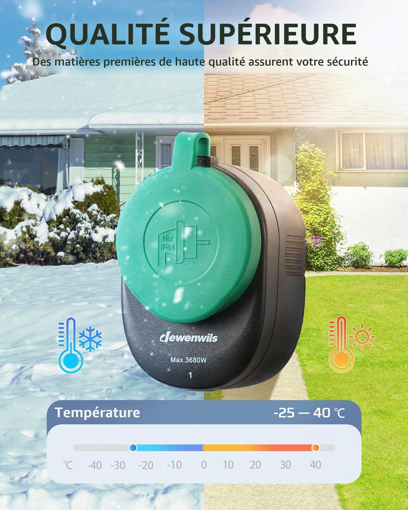 DEWENWILS Lot de 5 prises télécommandées avec télécommande extérieure, 16 A, 3680 W, IP44, pour décoration de vacances, portée de 30 m, noir