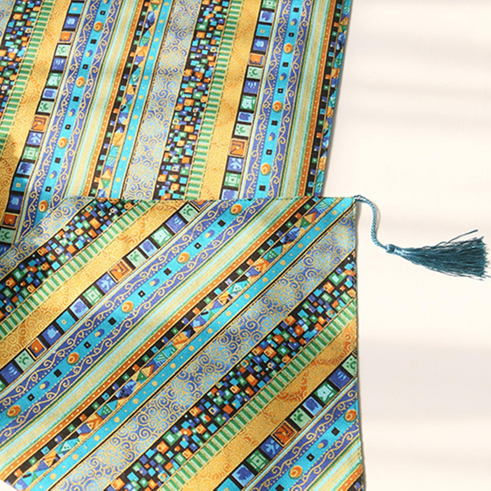 Tischläufer Bunt Boho, Tischläufer Hochzeit 30x220 cm, Jacquard mit Quasten