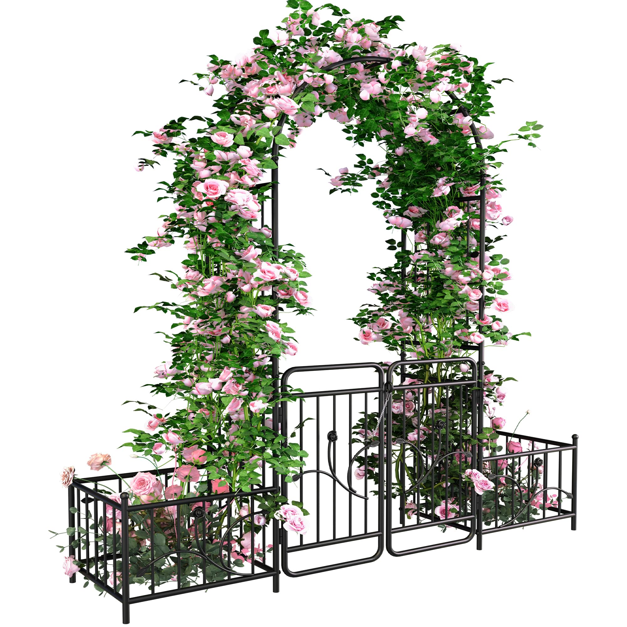 YITAHOME Garden Arbor with Gate and Planter Boxes, 87IN Wedding Arches for Ceremony, Metal Garden Arch for Climbing Plants Outdoor, Black Garden Archway for Lawn, Patio and Backyard