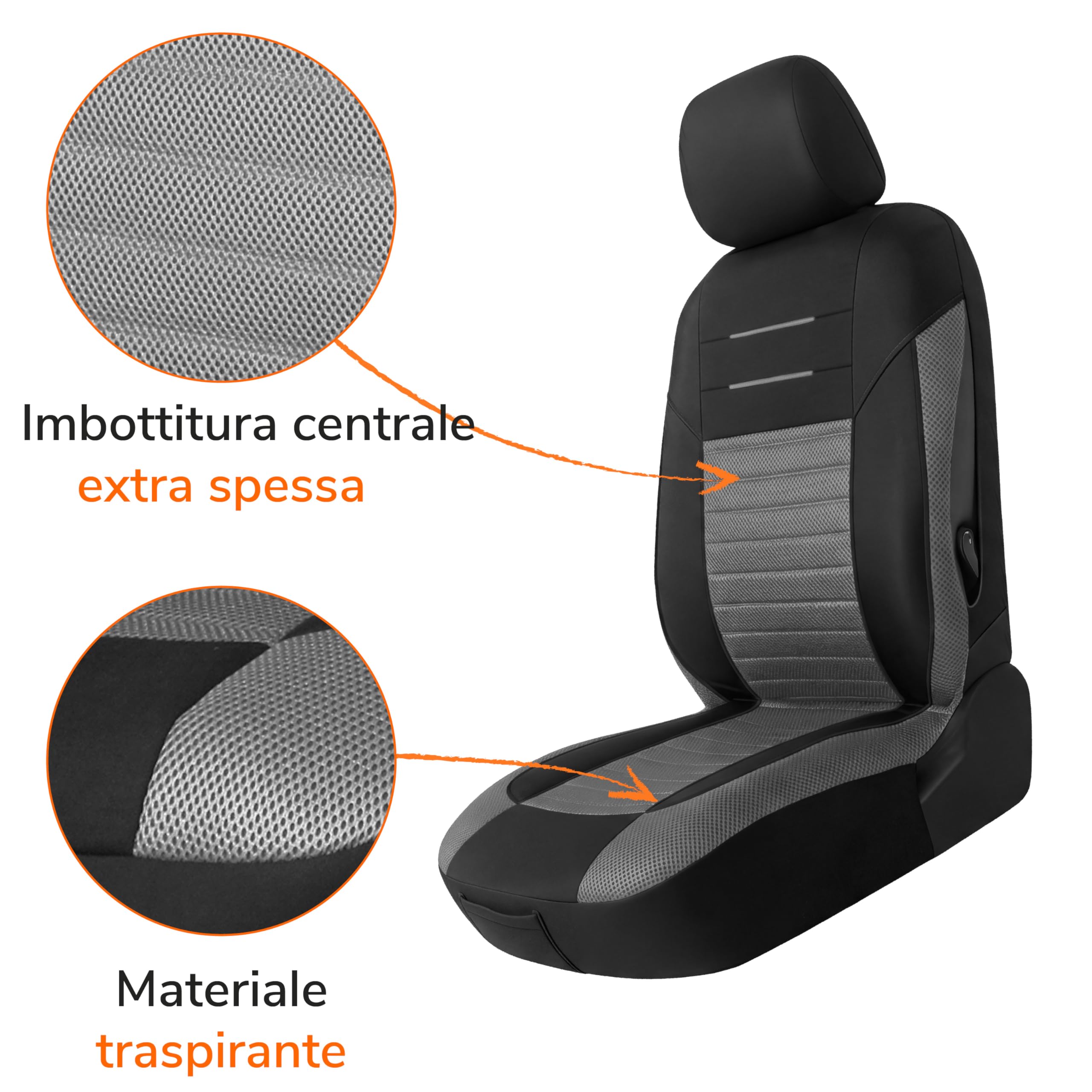 Upgrade4cars Set Coprisedili Universale Versione 2026 | Coperture per Anteriore e Sedile Posteriore in Grigio | Accessori Interno Auto Decorazione