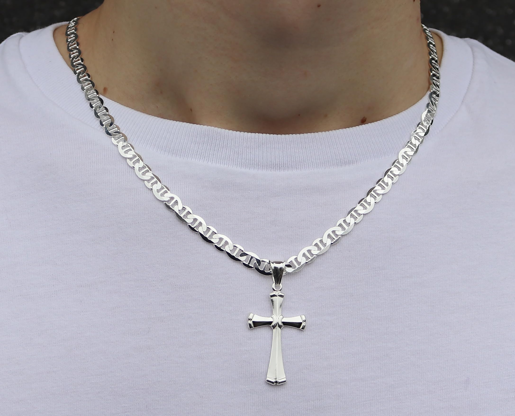 AMAR OPRAVA - Collana da uomo in argento 925 con croce da uomo, 55 cm, catena a maglia barbazzale in argento 925, gioiello di qualità italiana