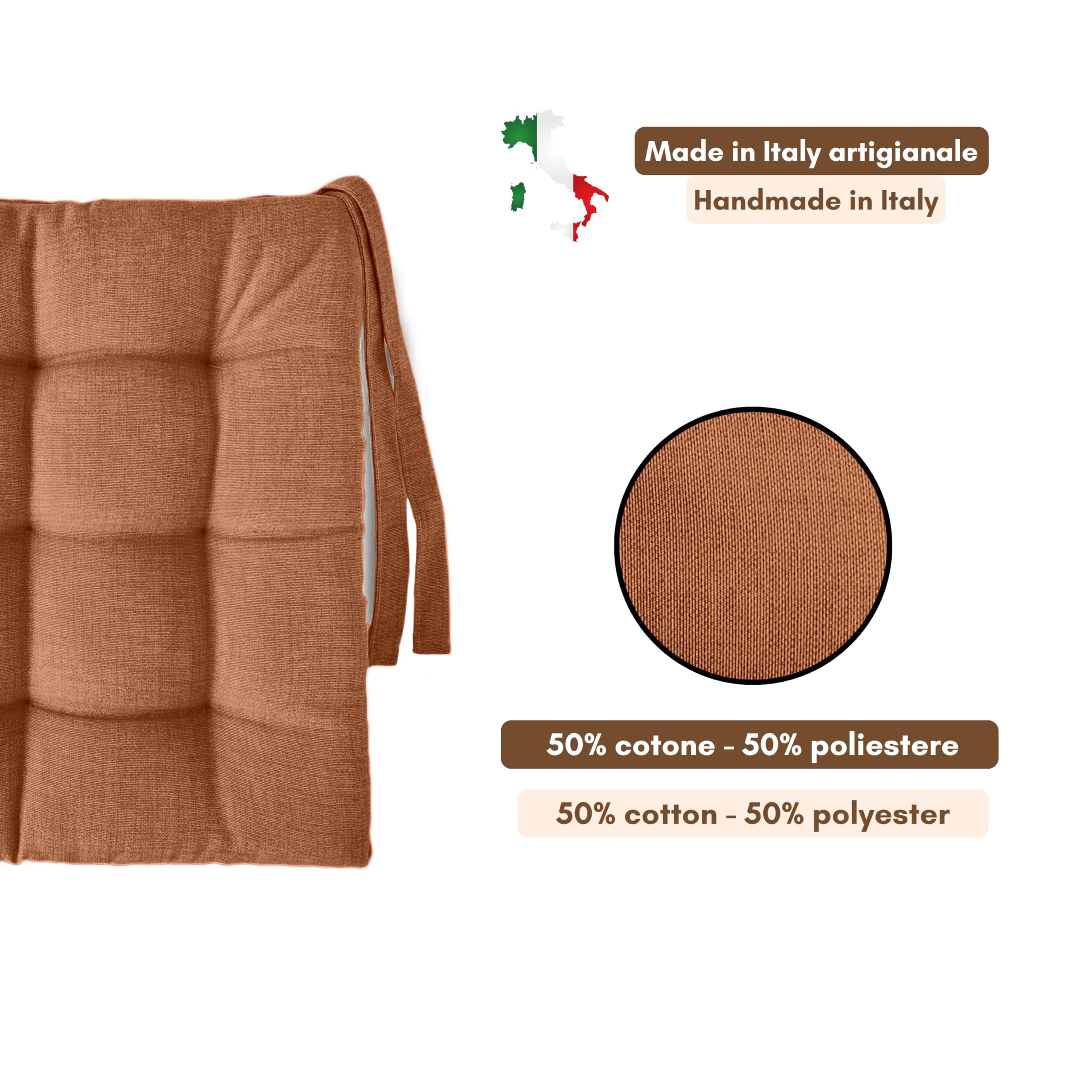 Il Tuo Artigiano Design Lot de 4 ou 6 coussins pour chaises de cuisine, fabriqués en Italie, 6 coussins de 40 x 40 cm, épaisseur 6 cm, rembourrage en éponge et acrylique doux (6, terre cuite)