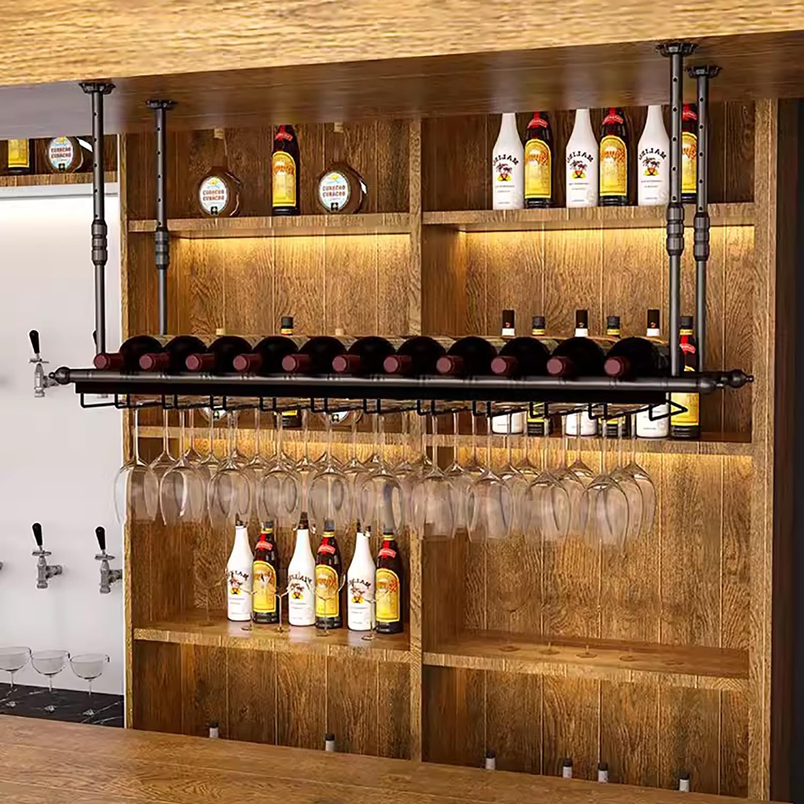 Support de verre à vin noir suspendu pour libérer de l'espace de cuisine
