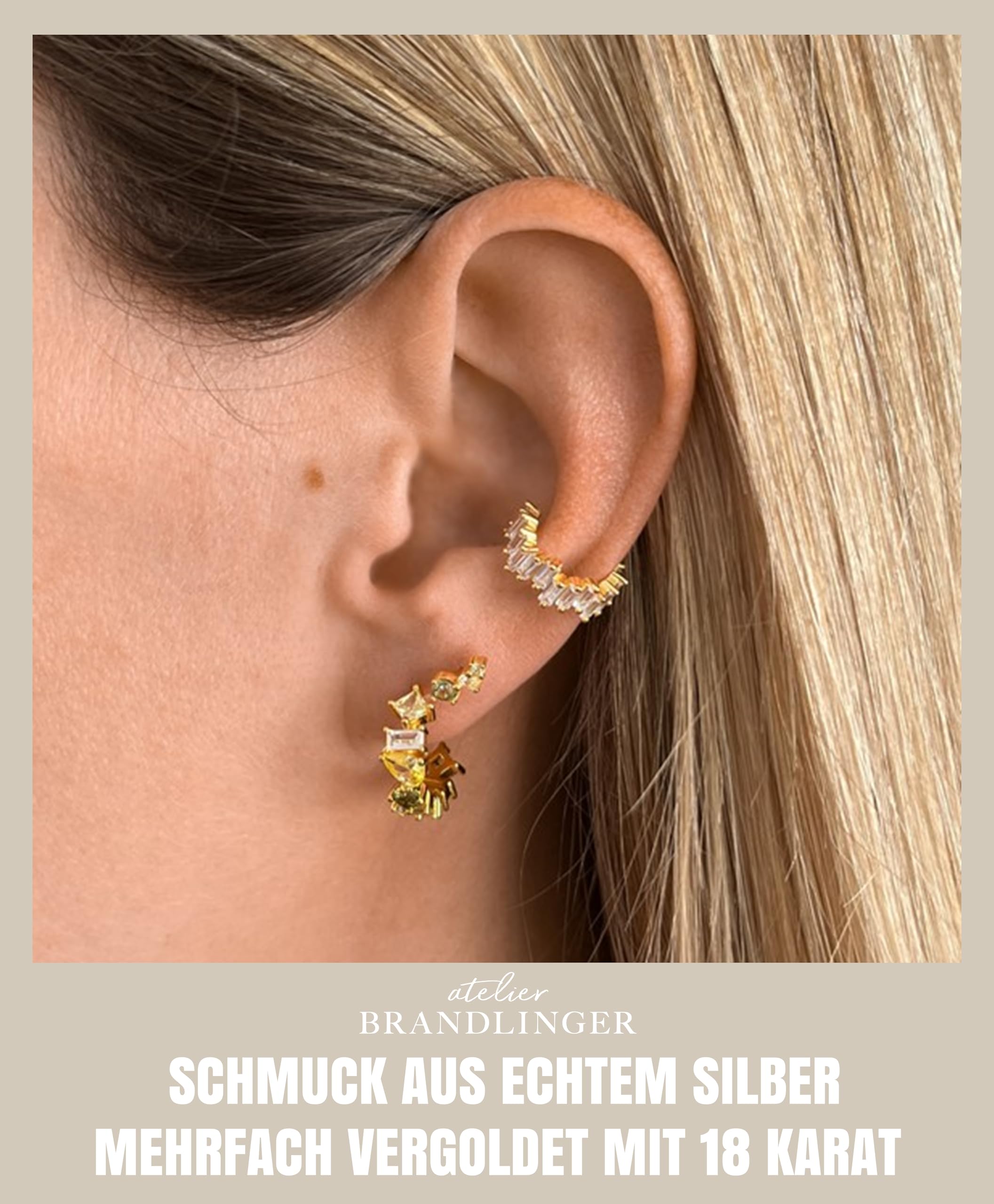Brandlinger ® Ohrstecker Silber 925 mit Stein bunt. Schmuck Damen vergoldet mit 18 Karat (Silber und Gold) für Frauen und Mädchen. Größe der funkelnden Ohrstecker: 5,8mm