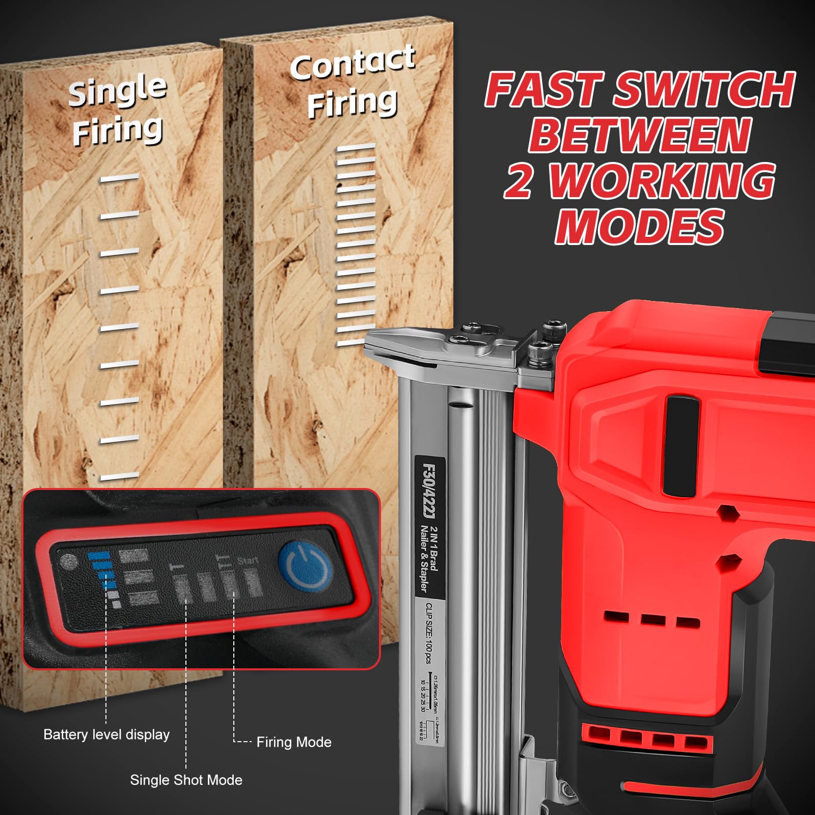 Set di chiodatrici a batteria da 18 GA, compatibile con Milwaukee 18 V, 2 in 1, pistola per unghie senza spazzole, con 500 chiodi e 500 staffe, per fai da te, lavorazione del legno