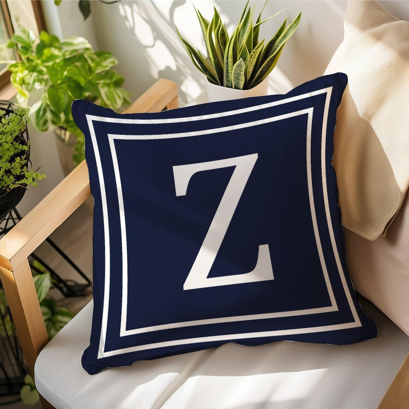 Madcolitote Navy Blue A-Z 26 Letter Pillow Case Monogram Initial Letters Z Throw Pillow Farmhouse Cushion Cover Pillow Covers 16x16in Pillowcase Gifts for Family Friend Women Wedding