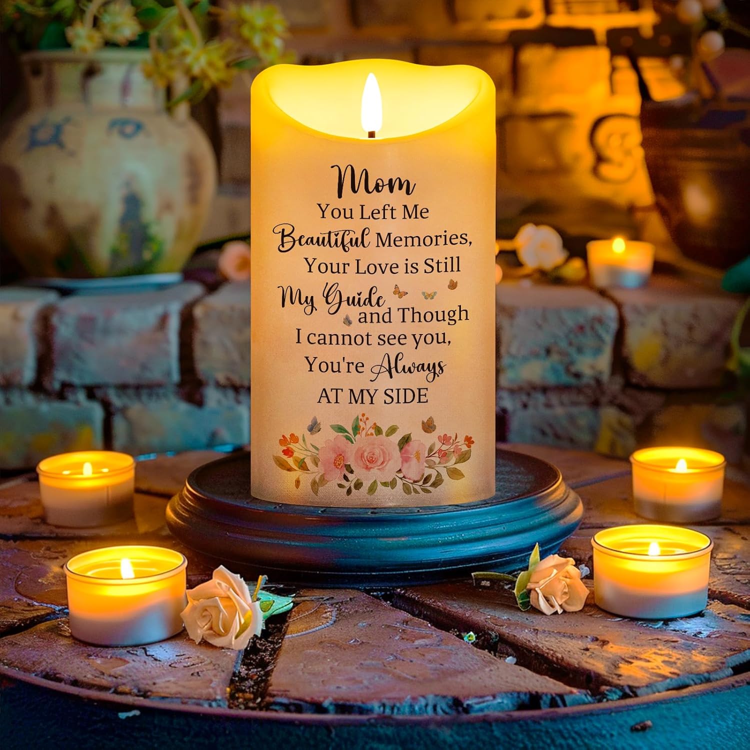 Memorial Candle, Real Wax LED Light with Remote Control, Sympathy Gift for Loss of Loved One or Mother, 4" x 7"