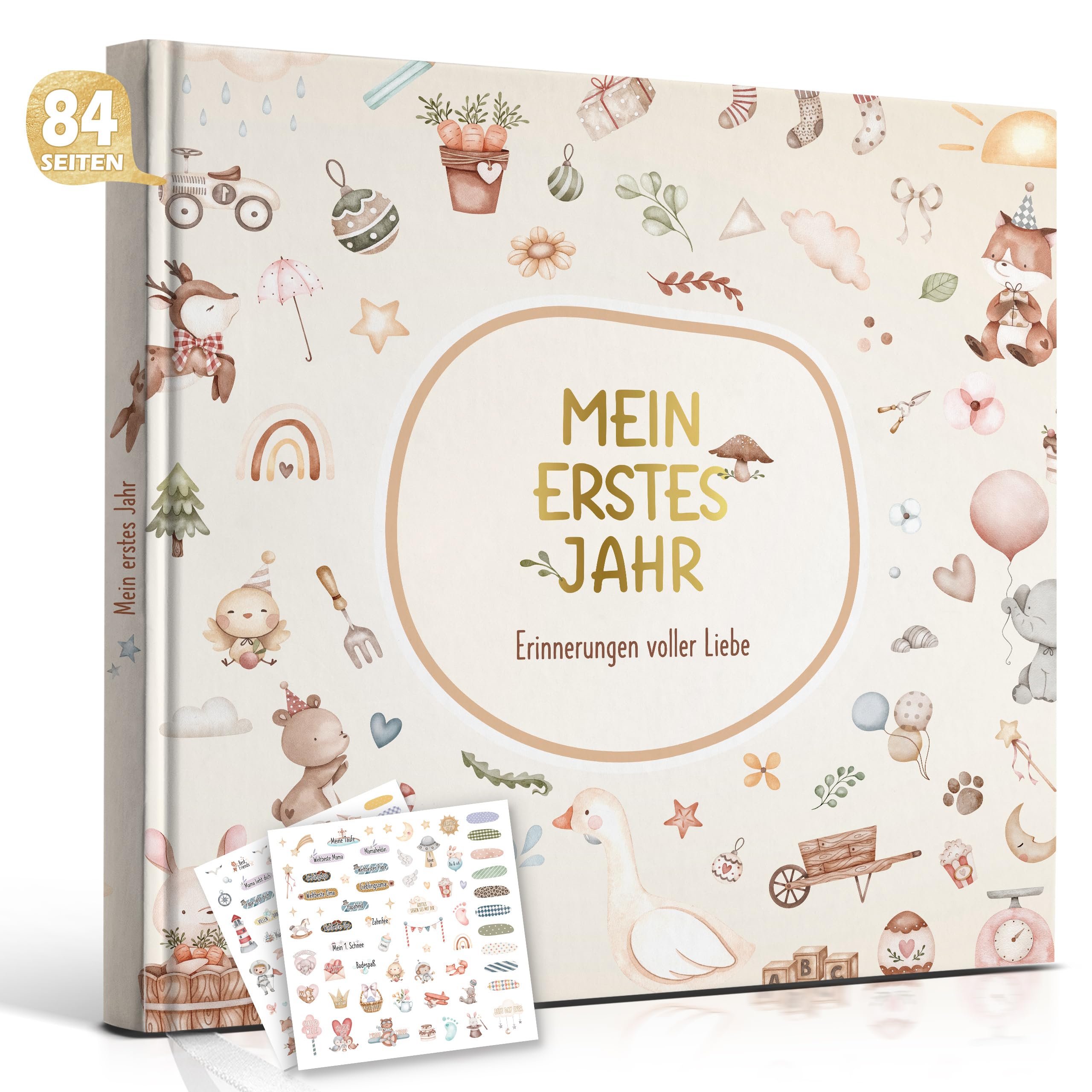 Hyggartn Mein Erstes Jahr Babyalbum mit 84 Seiten und 2 Stickern Personalisierte Geschenke Baby Geschenk Geburt Junge & Mädchen Fotoalbum Baby Erinnerung Babytagebuch 21x21 cm (Niedliche Motive)