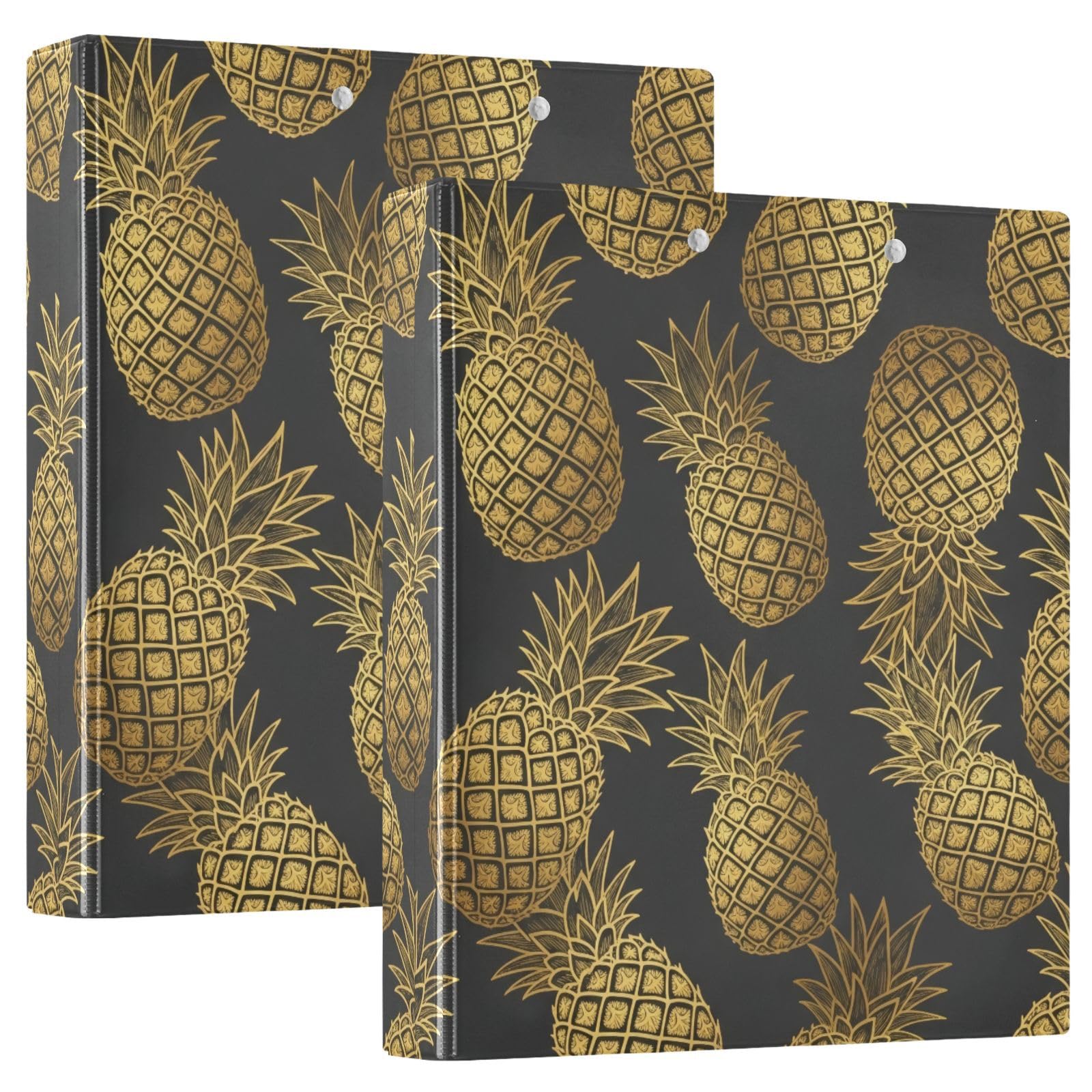 Carpeta de 3 anillas, carpeta de anillos en D gris con piñas, paquete de 2 | Con portapapeles y bolsillos, para escuela, universidad, oficina