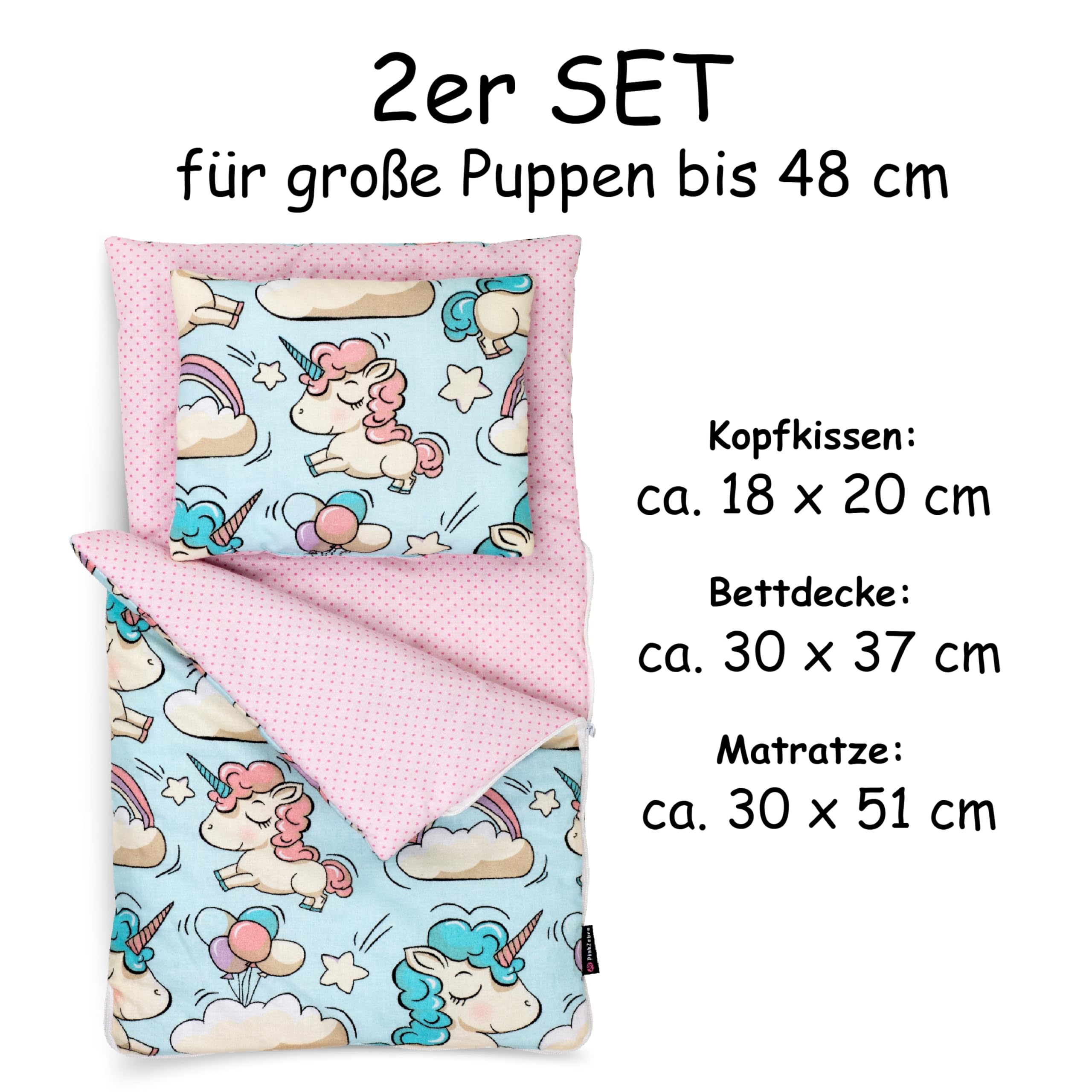 PinkZebra Gigoteuse Licorne, Sac de Couchage pour Poupée avec Oreiller en Coton