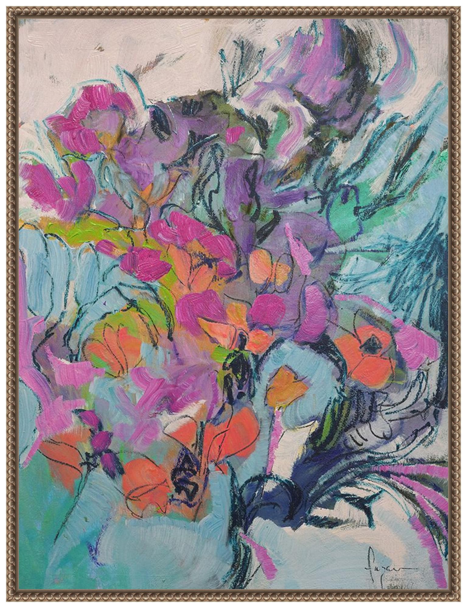 amanti art framed canvas wall art 30x23 flourish by dorothy fagan, framed wall art canvas, abstract artwork, traditional decor, large poster painting for living room, bedroom, bathroom, kitchen,