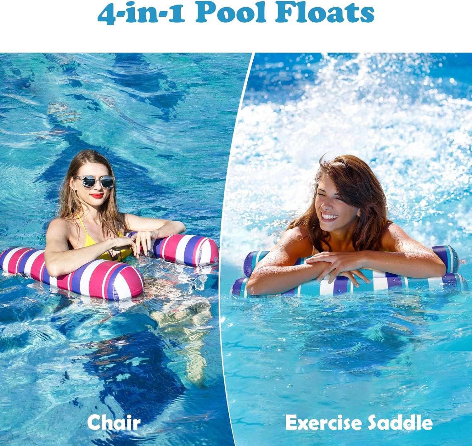 Pool Floats Adult, 2 Pack Inflatable Pool Floats, 4-in-1 Multi-Purpose Rafts Lounger Water Hammock for Swimming Pool, Thick PVC Pool Floaties for Adults Vacation