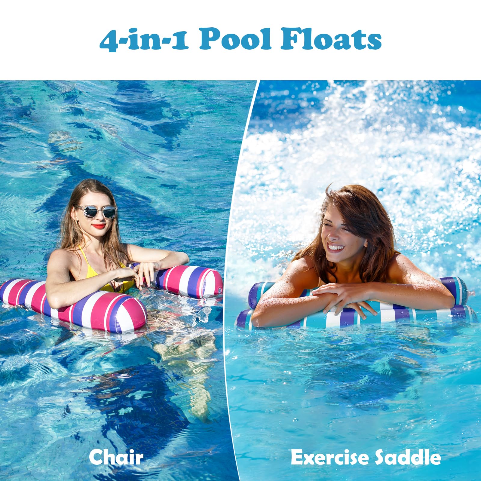 2 Pack Pool Floats Adult - 4-in-1 Pool Floats Hammock, Drifter, Lounge Chair, Saddle, Multi-Purpose Inflatable Non-Stick PVC Material Pool Float for Adult Vacation 1